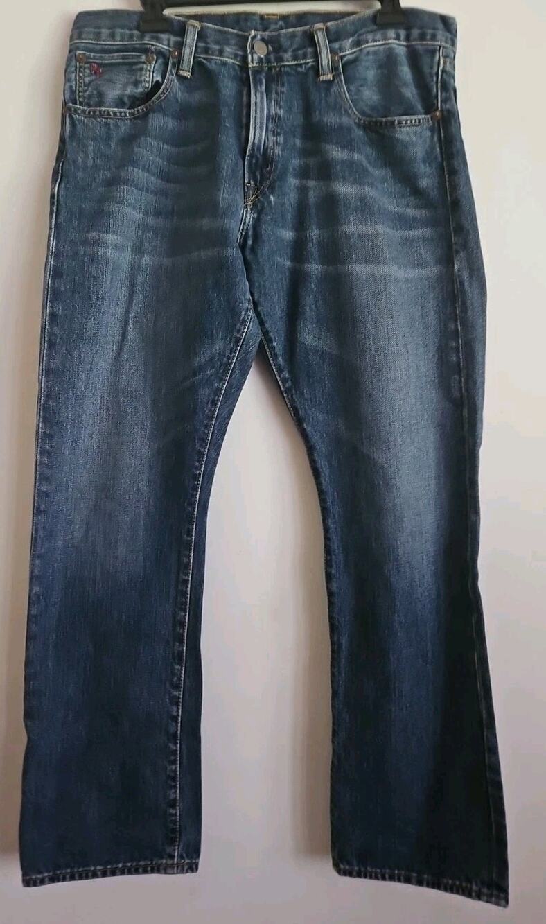 VTG Polo Ralph Lauren Dungarees Jeans Mens 34x30 Blue Wash Mexico Made